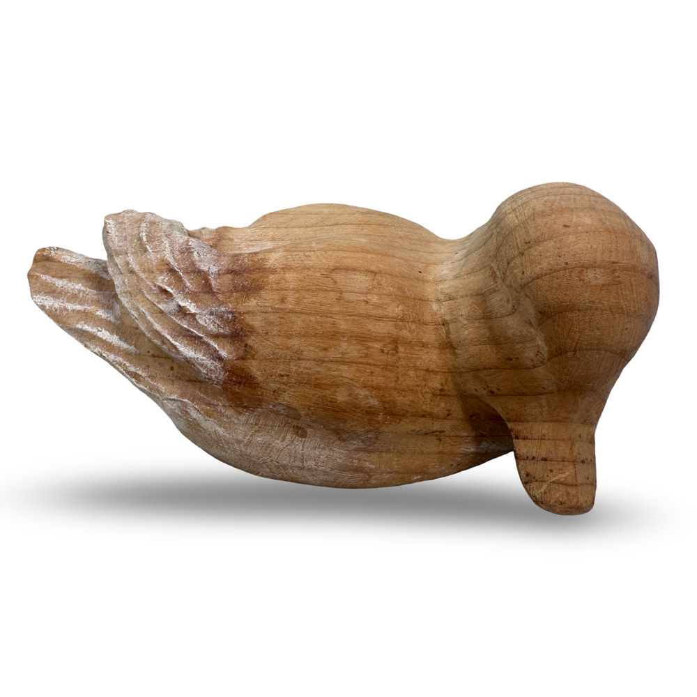 Vintage Wooden Duck Decoy Carving Bird Figurine 6.5" Brown Signed‎ Unpainted Raw